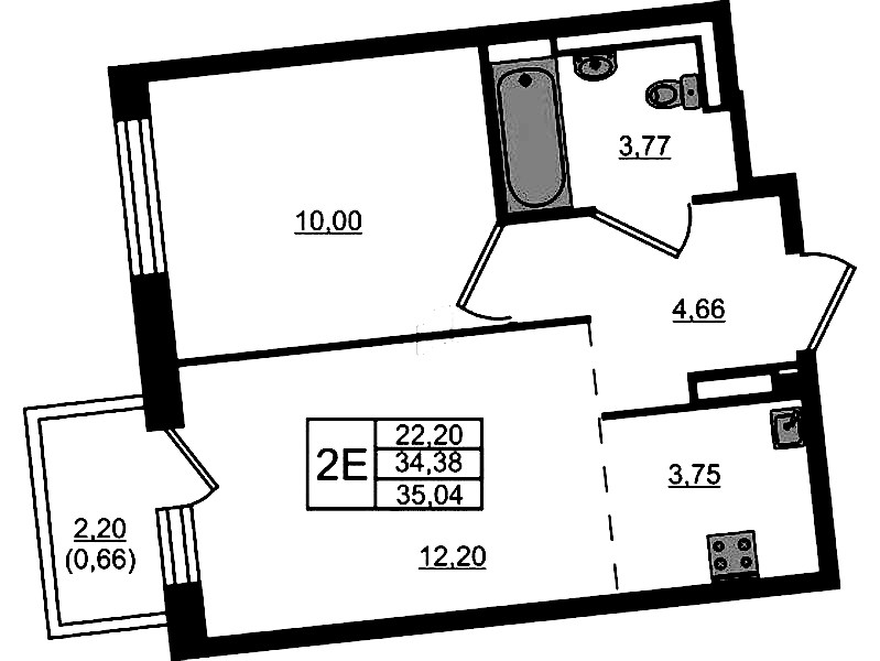 1-комнатная квартира 35.04 м², 5/11 эт., ЖК «Квартал Лаголово»